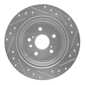 Toyota Highlander Brake Rotor (1) - Rear Left - R1 Concepts - Drilled & Slotted - Silver - `08-`13